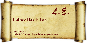Lubovits Elek névjegykártya